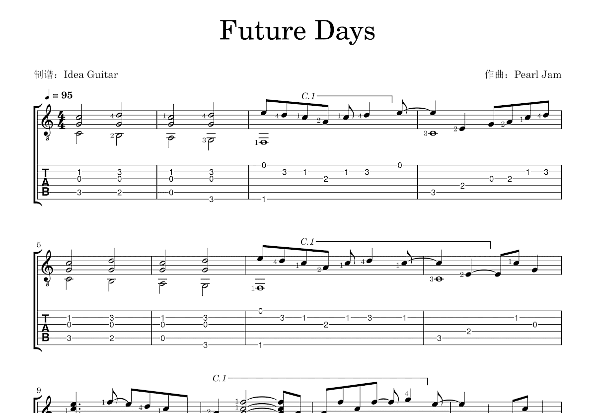 Future Days吉他谱预览图