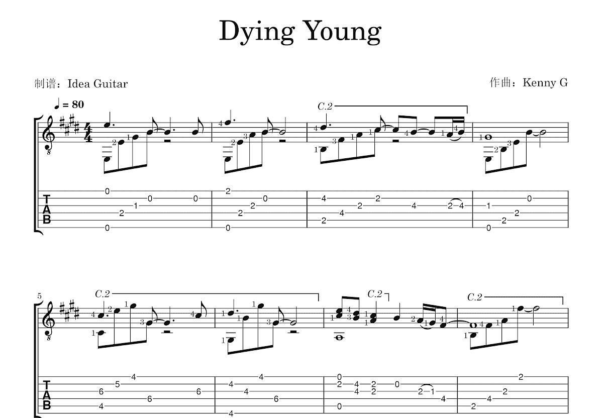 Dying Young吉他谱预览图