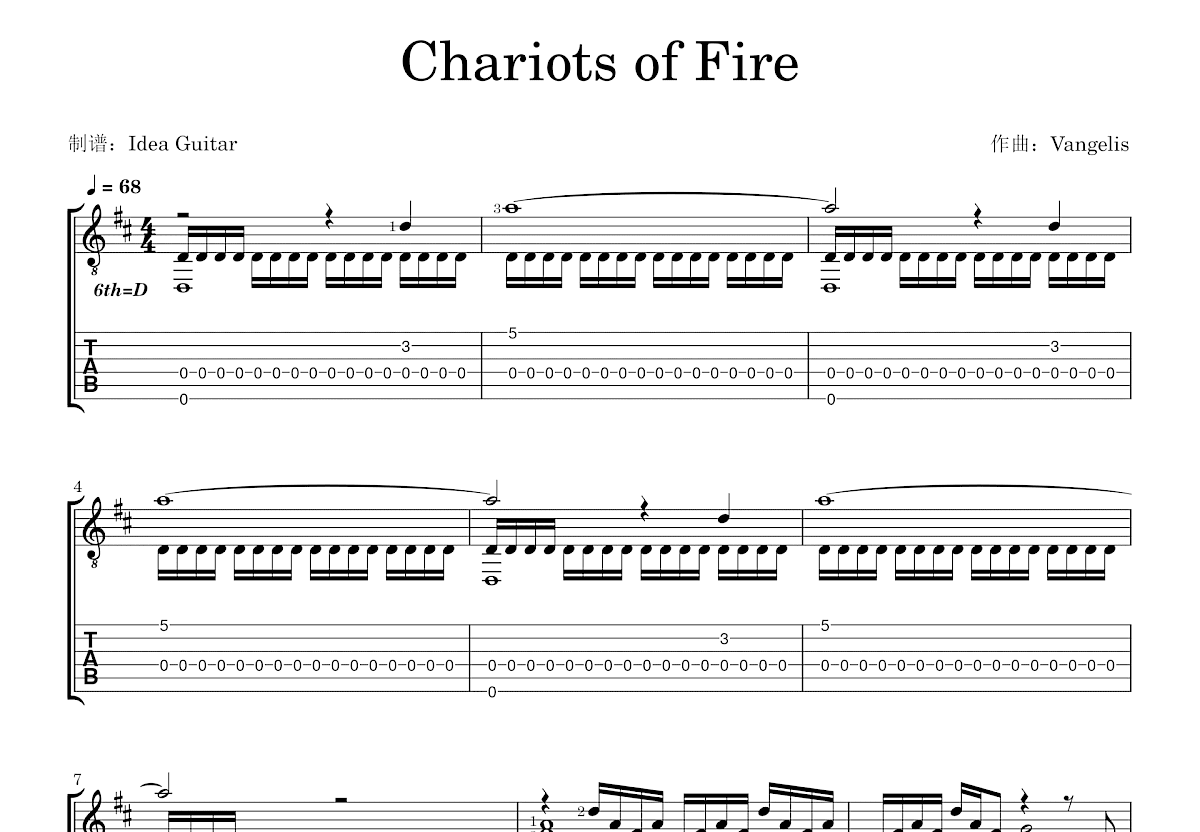 Chariots Of Fire吉他谱预览图