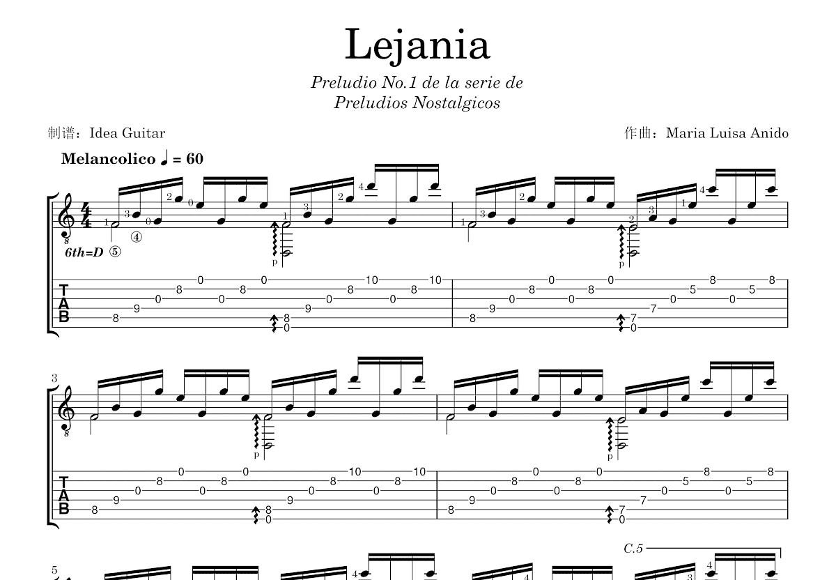 Lejania吉他谱_Maria Luisa Anido_C调古典