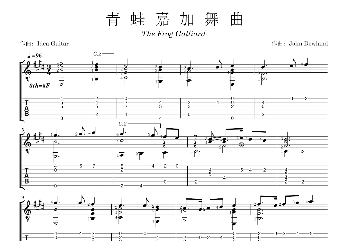 青蛙嘉加舞曲吉他谱预览图