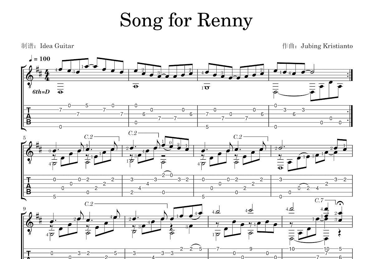 Song for Renny吉他谱预览图