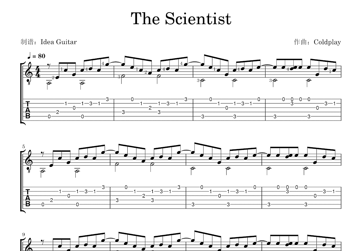 The Scientist吉他谱预览图