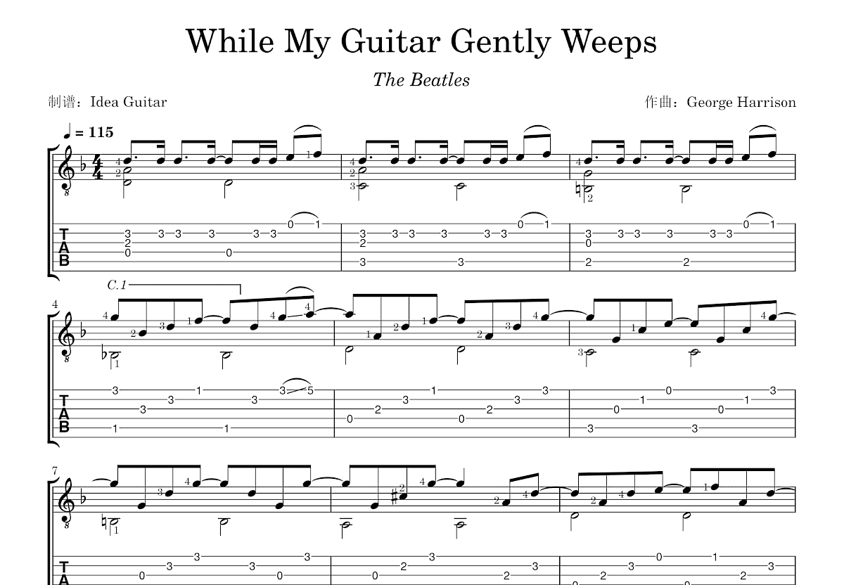 While My Guitar Gently Weeps吉他谱预览图