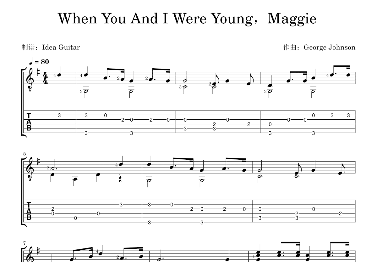 When You And I Were Young，Maggie吉他谱预览图