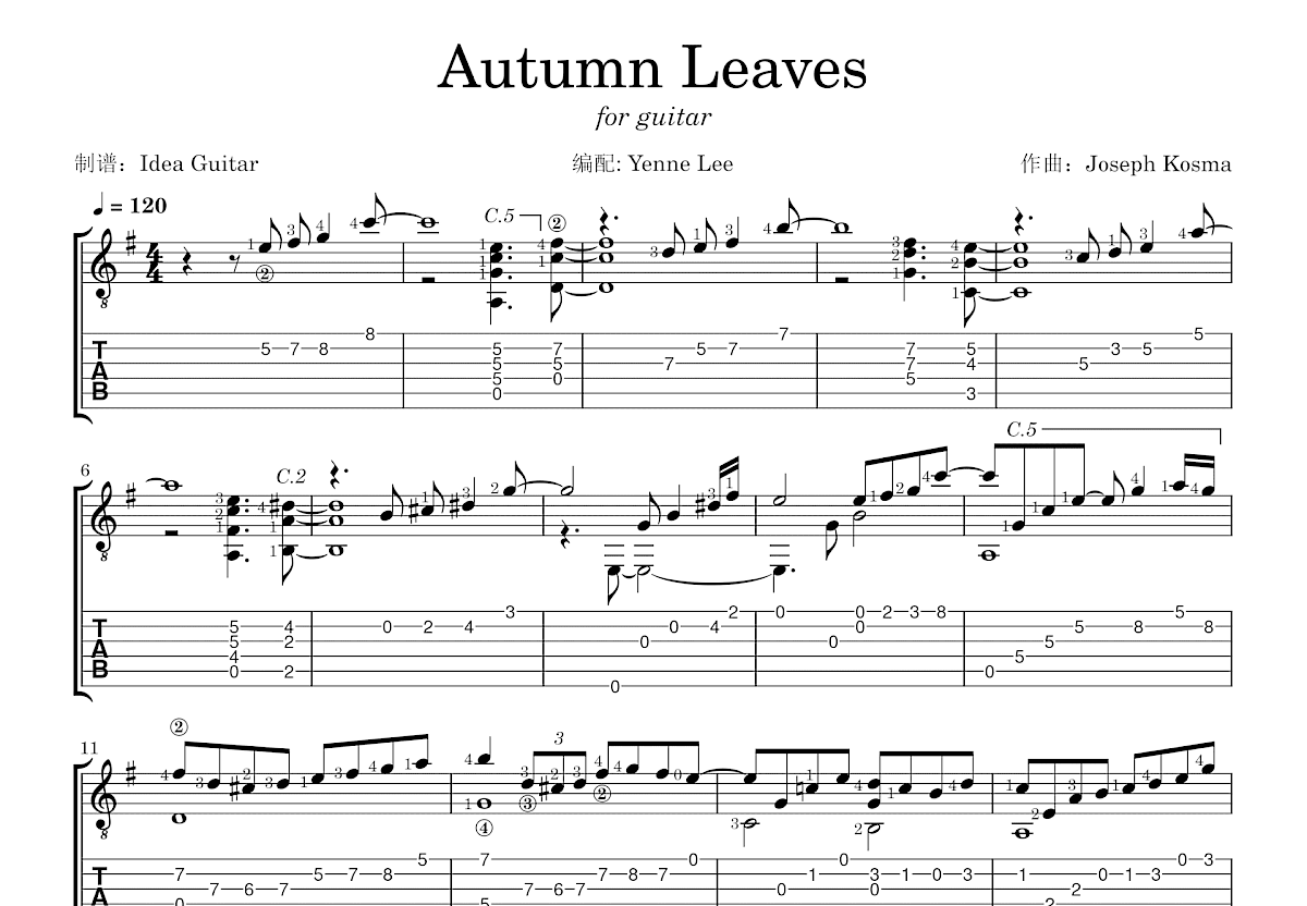 Autumn Leaves吉他谱预览图