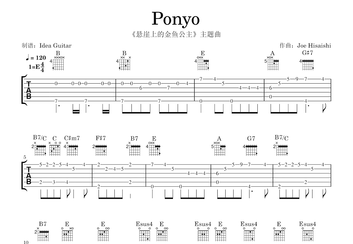 Ponyo吉他谱预览图