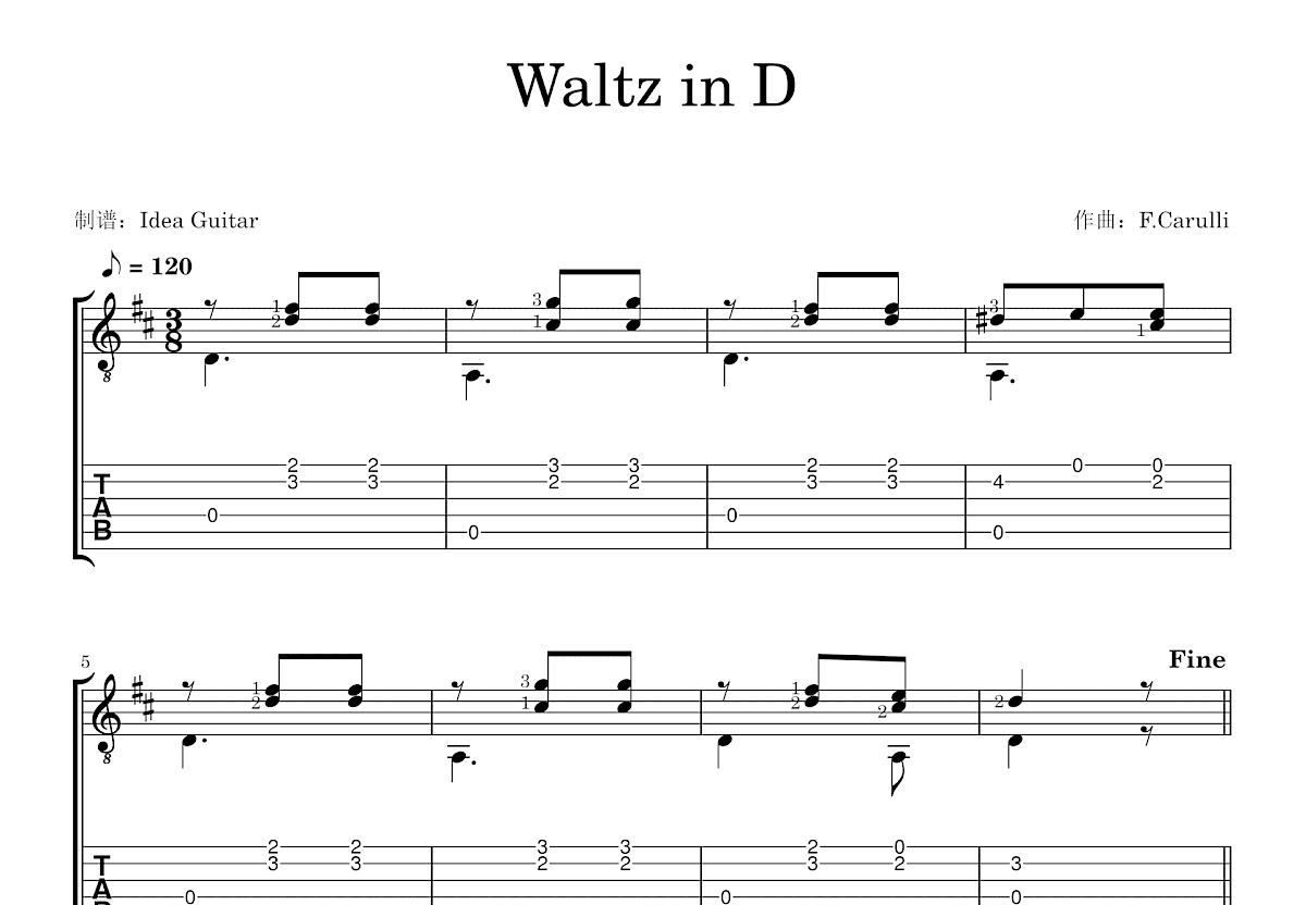 Waltz in D吉他谱预览图