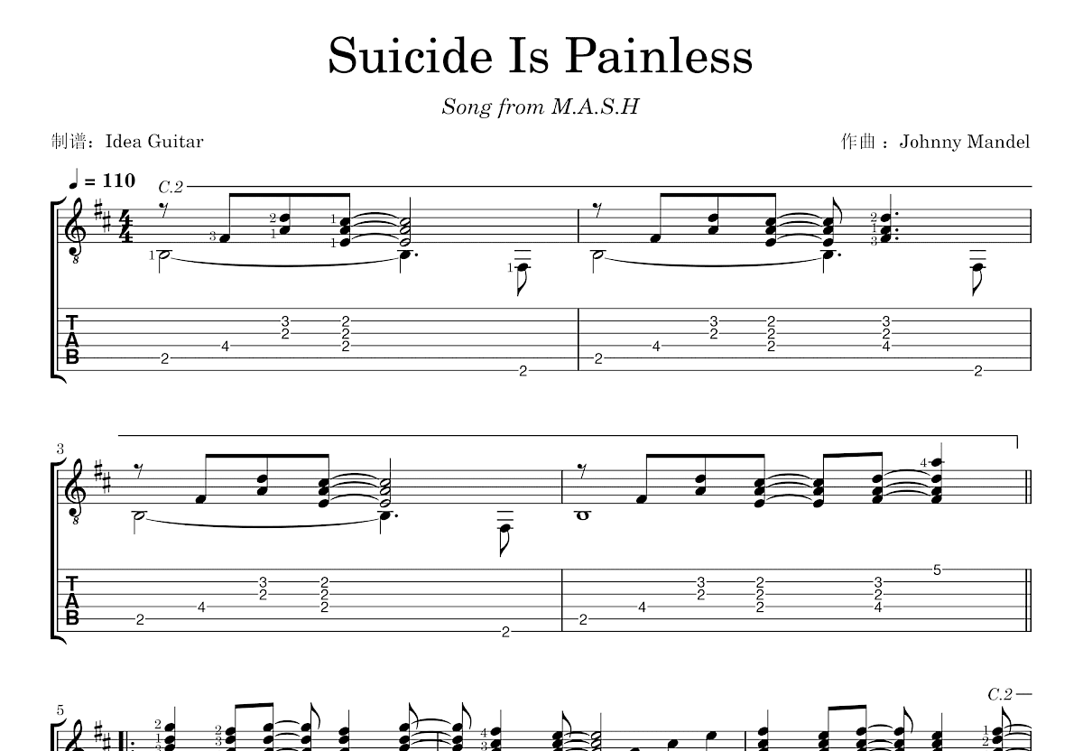 Suicide Is Painless吉他谱预览图