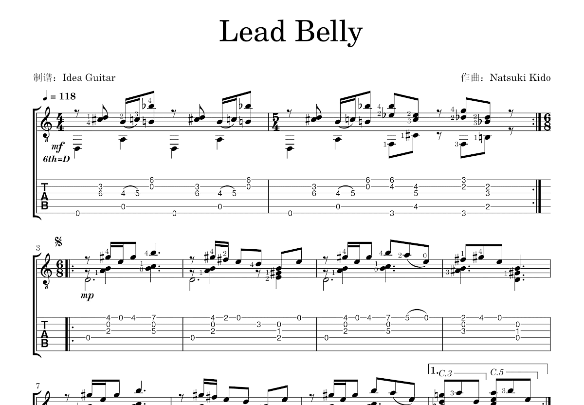 Lead Belly吉他谱预览图