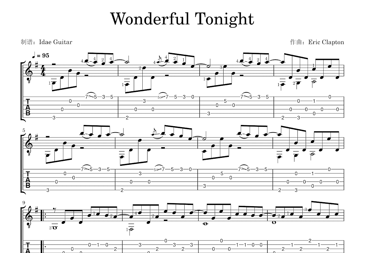 Wonderful Tonight吉他谱预览图