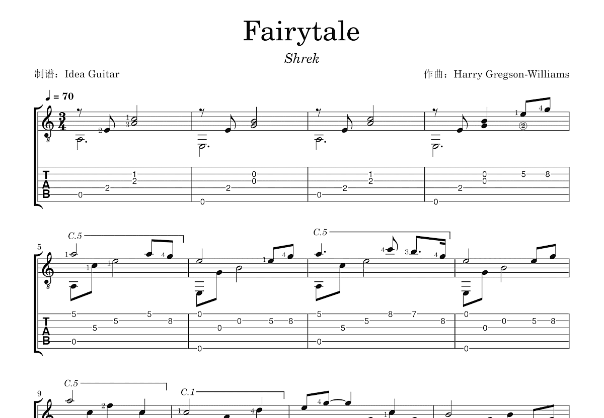 Fairytale吉他谱预览图