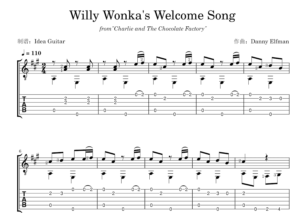 Willy Wonka's Welcome Song吉他谱预览图