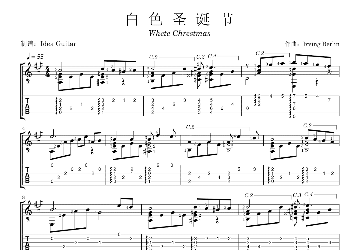 白色圣诞节吉他谱预览图