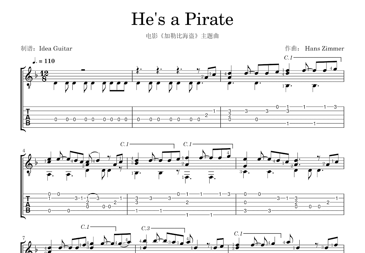 He′s a Pirate吉他谱预览图