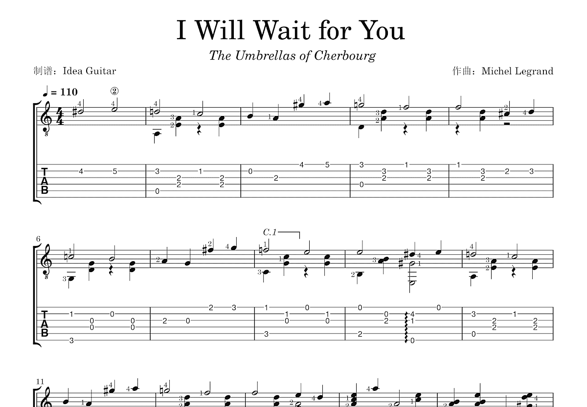 I Will Wait for You吉他谱预览图