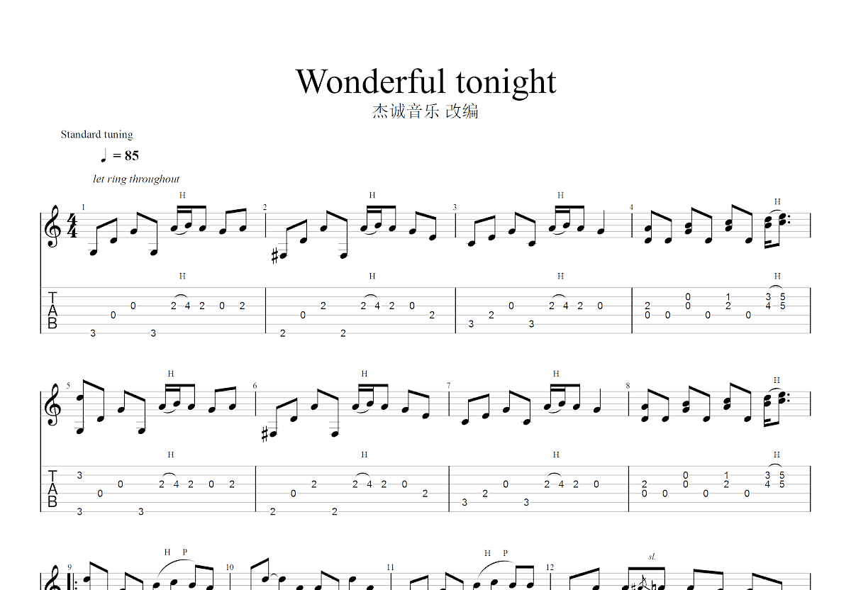 Wonderful tonight吉他谱预览图