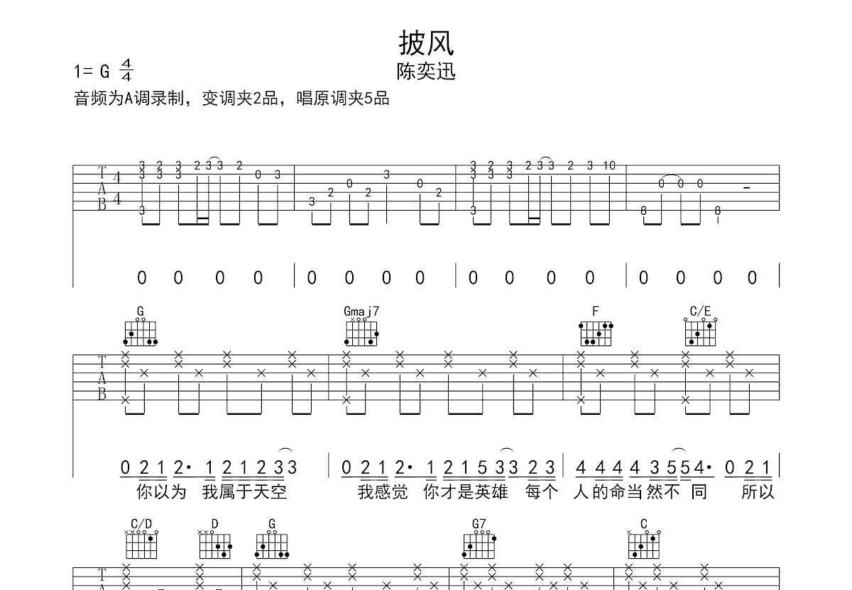 披风吉他谱预览图