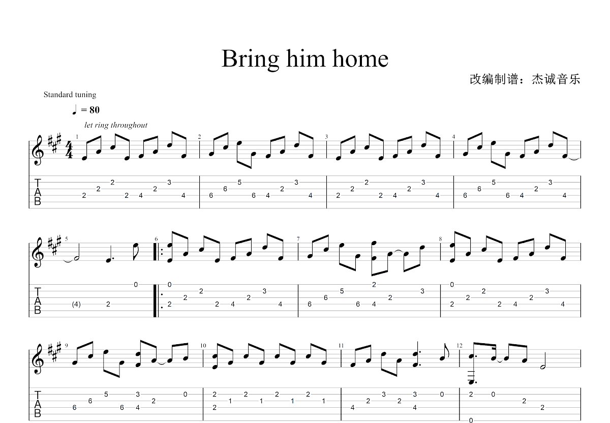 Bring him home吉他谱预览图