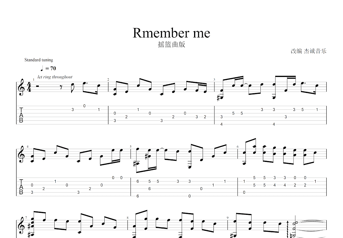 Remember me吉他谱预览图