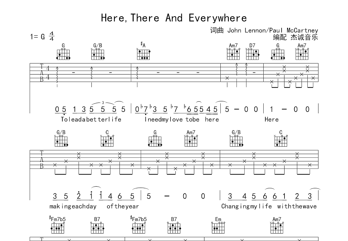 Here There and Everywhere吉他谱预览图