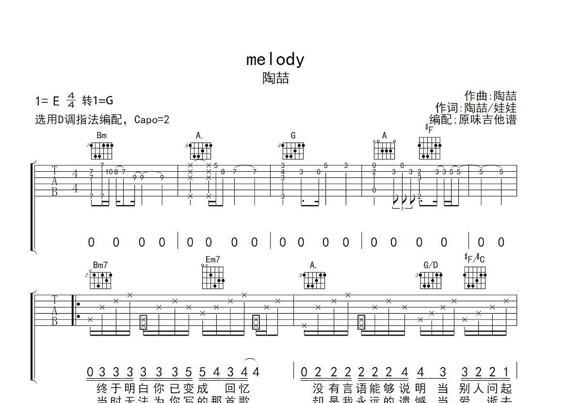 melody吉他谱预览图