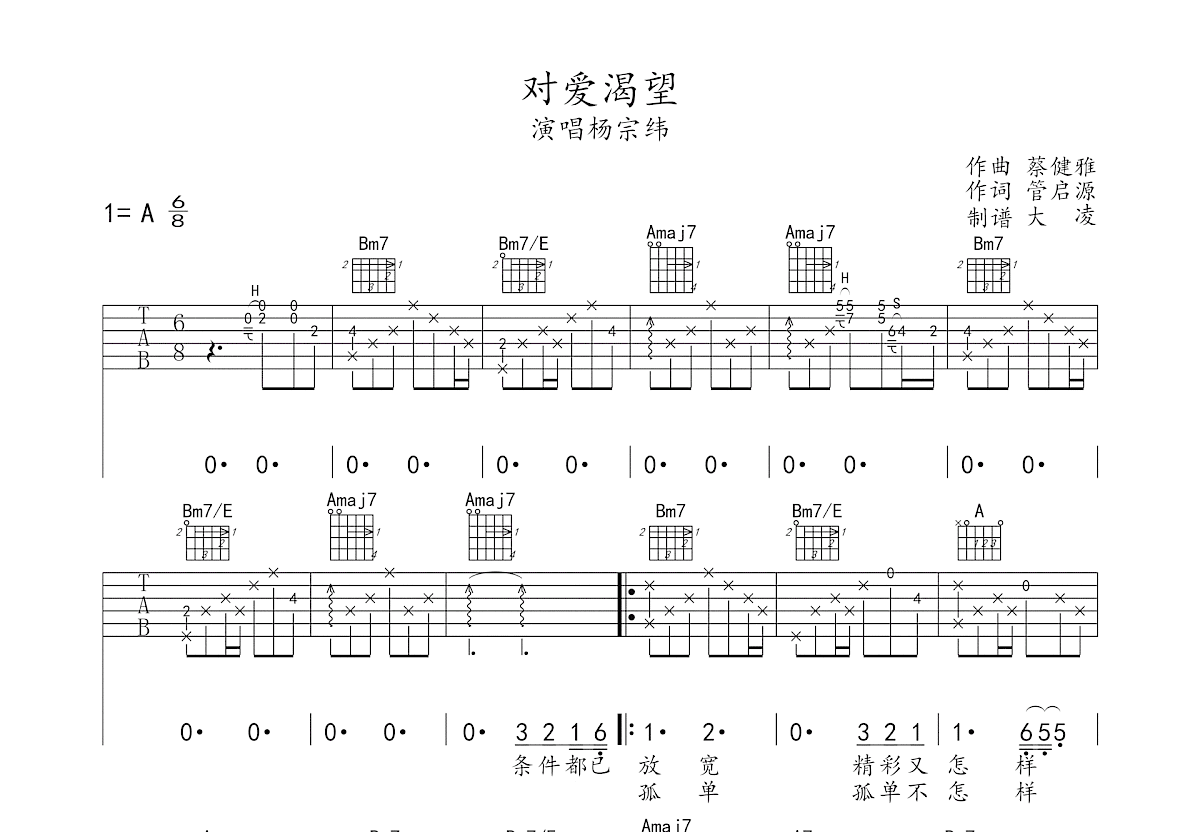 对爱渴望吉他谱预览图