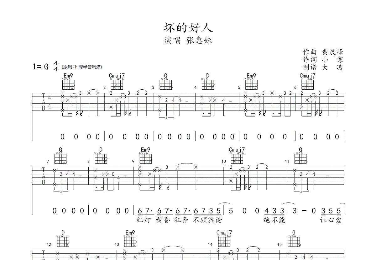 坏的好人吉他谱预览图