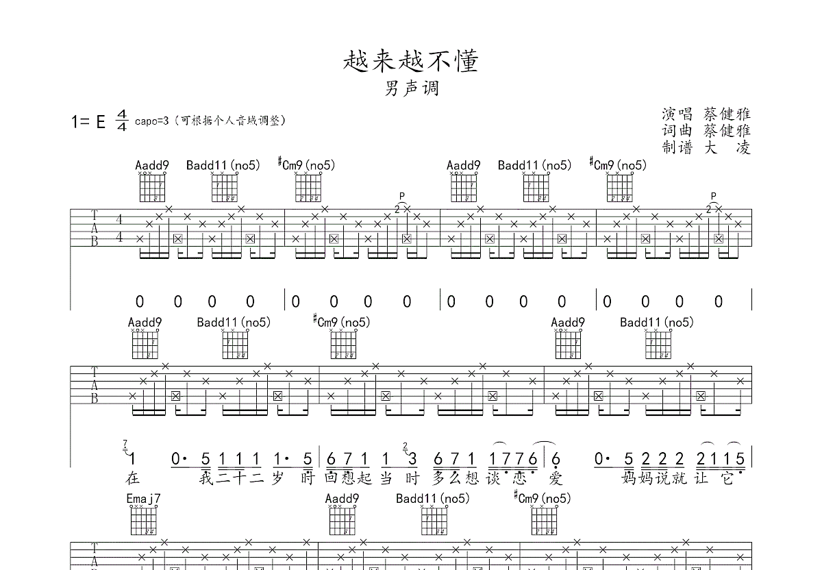 越来越不懂吉他谱预览图