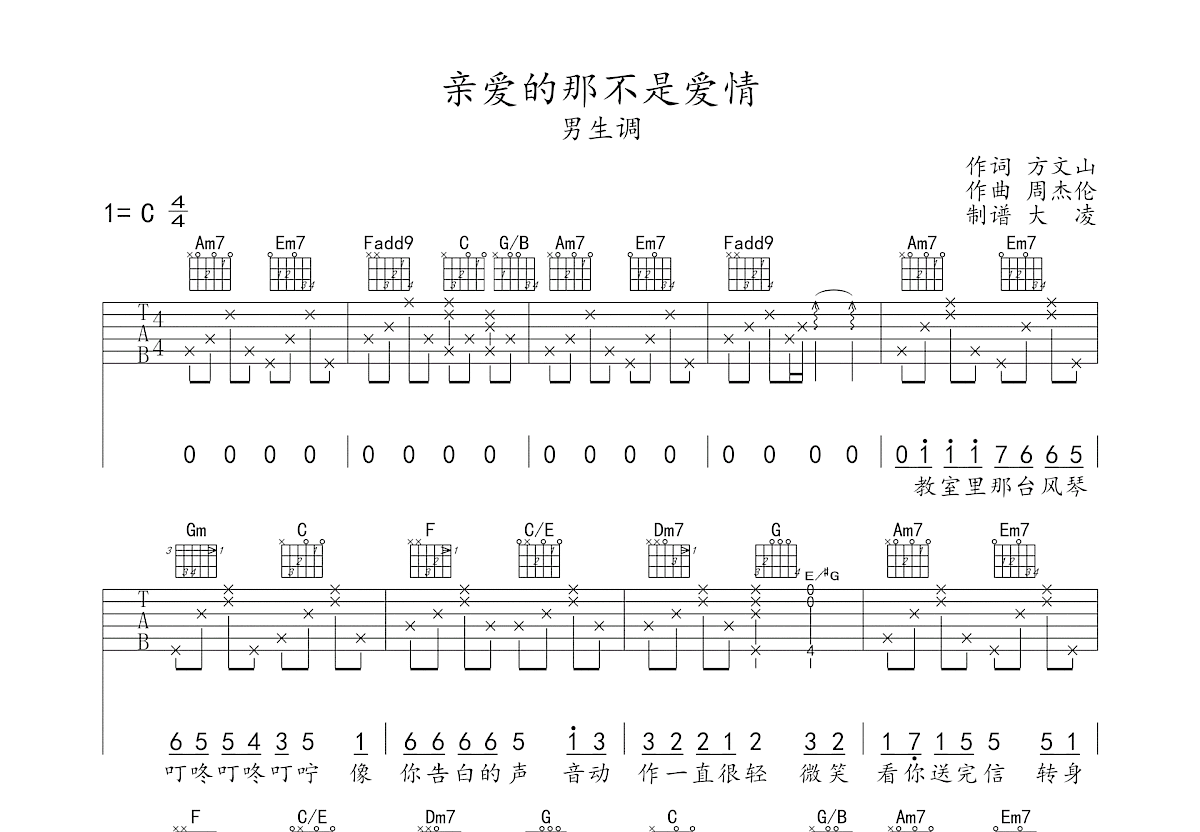 亲爱的那不是爱情吉他谱预览图