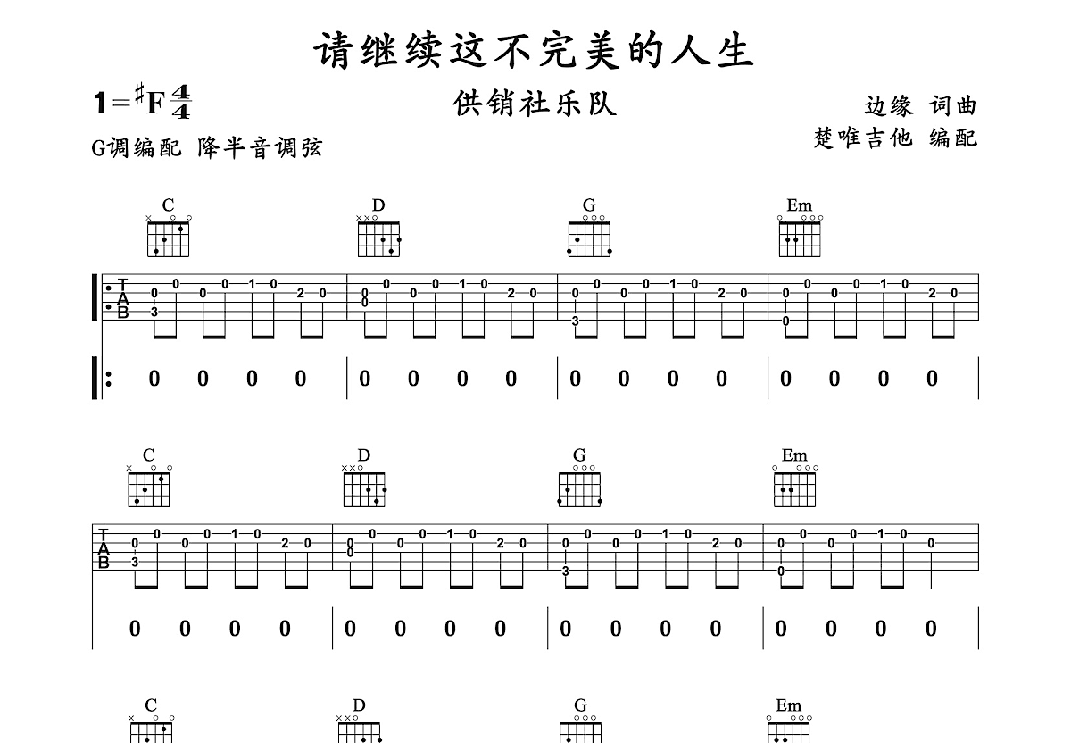 请继续这不完美的人生吉他谱预览图