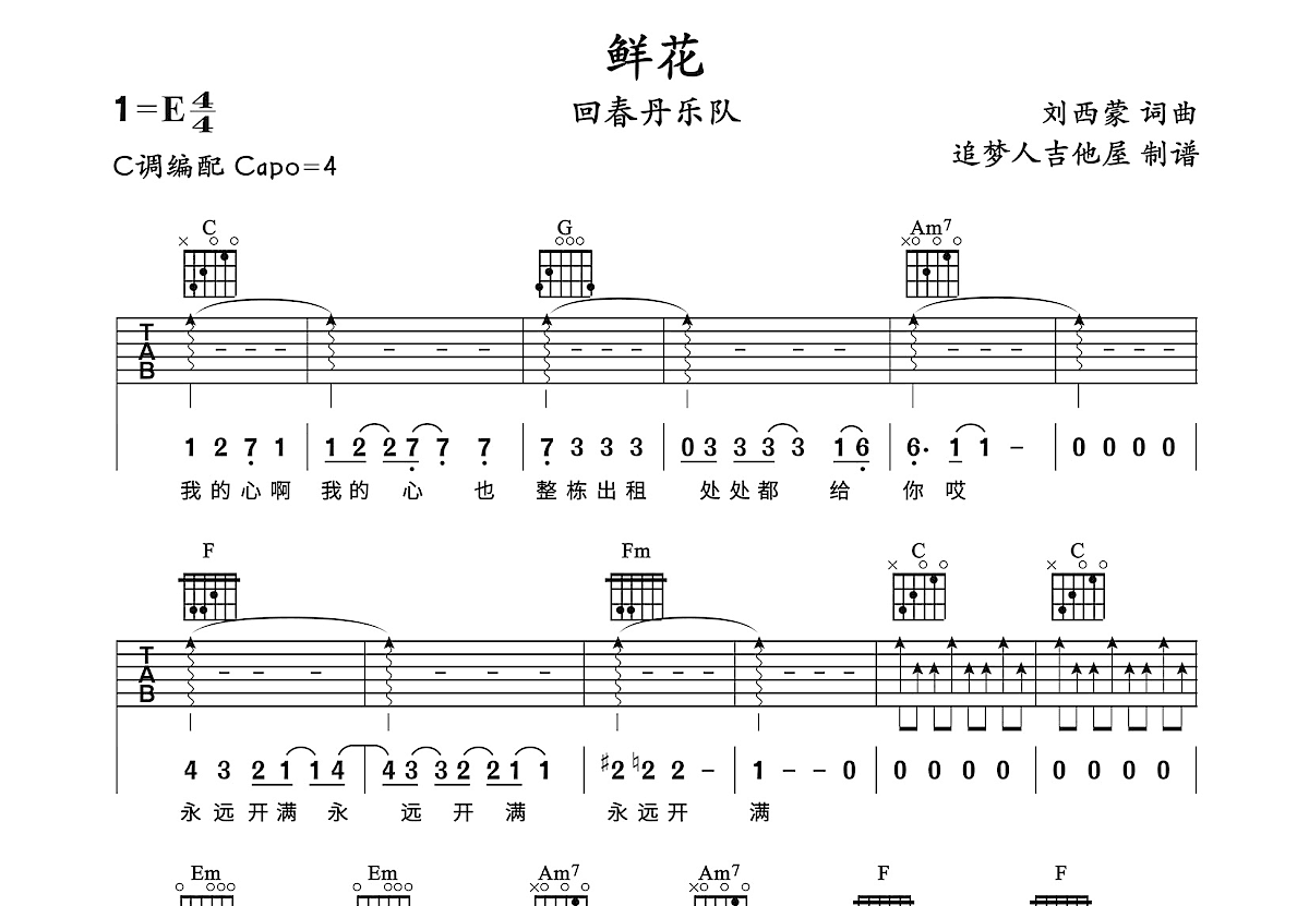 鲜花吉他谱预览图