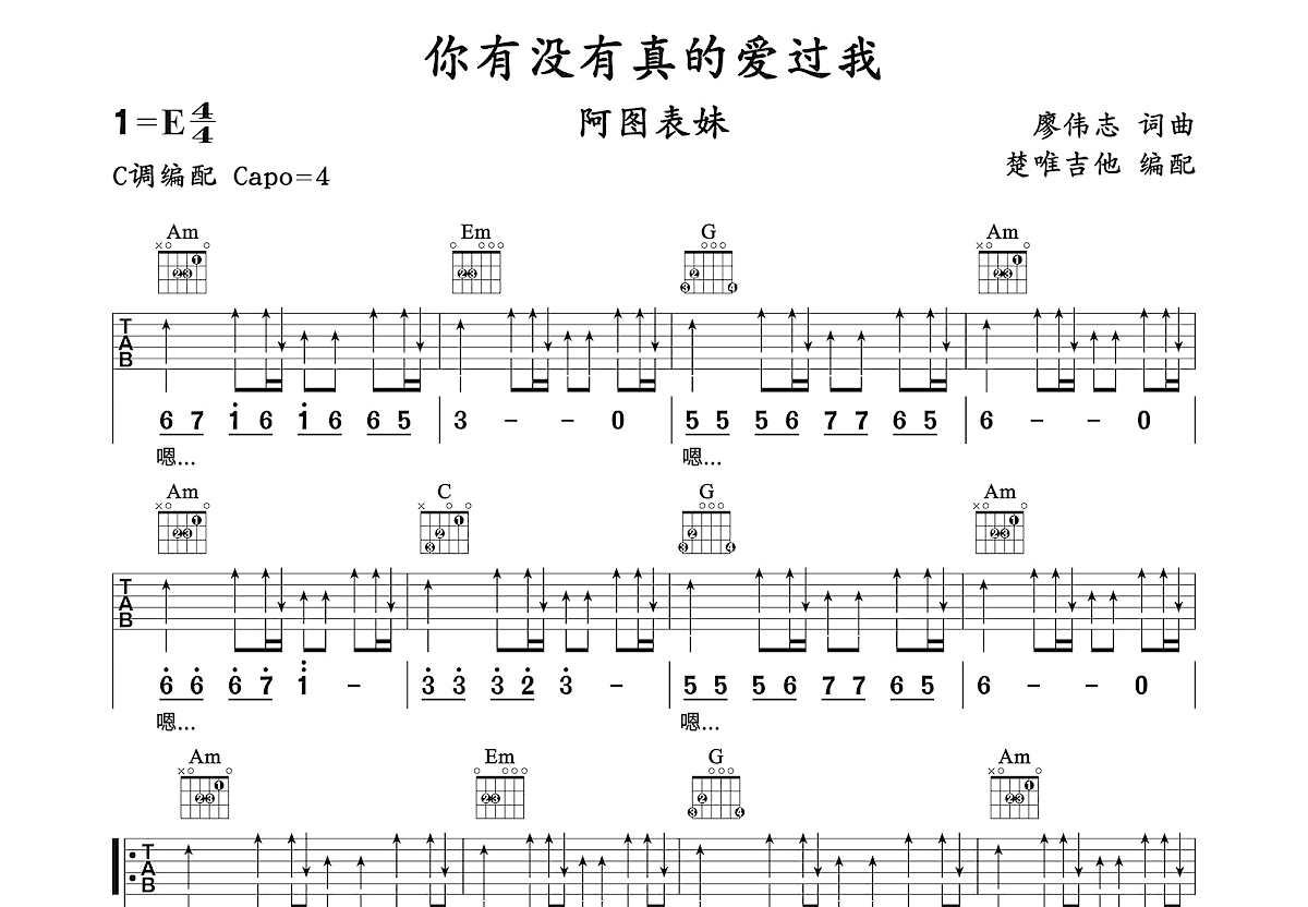 你有没有真的爱过我吉他谱预览图