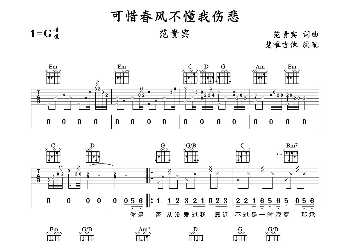 可惜春风不懂我伤悲吉他谱预览图