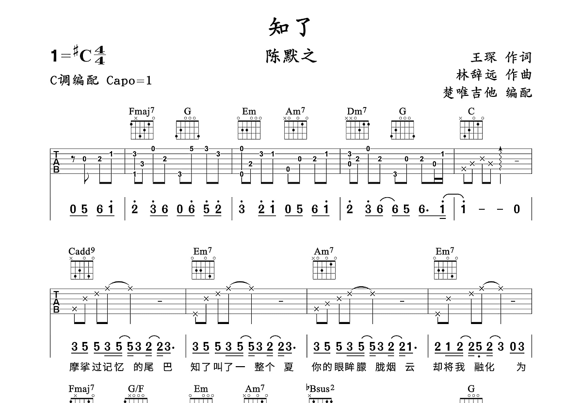 知了吉他谱预览图