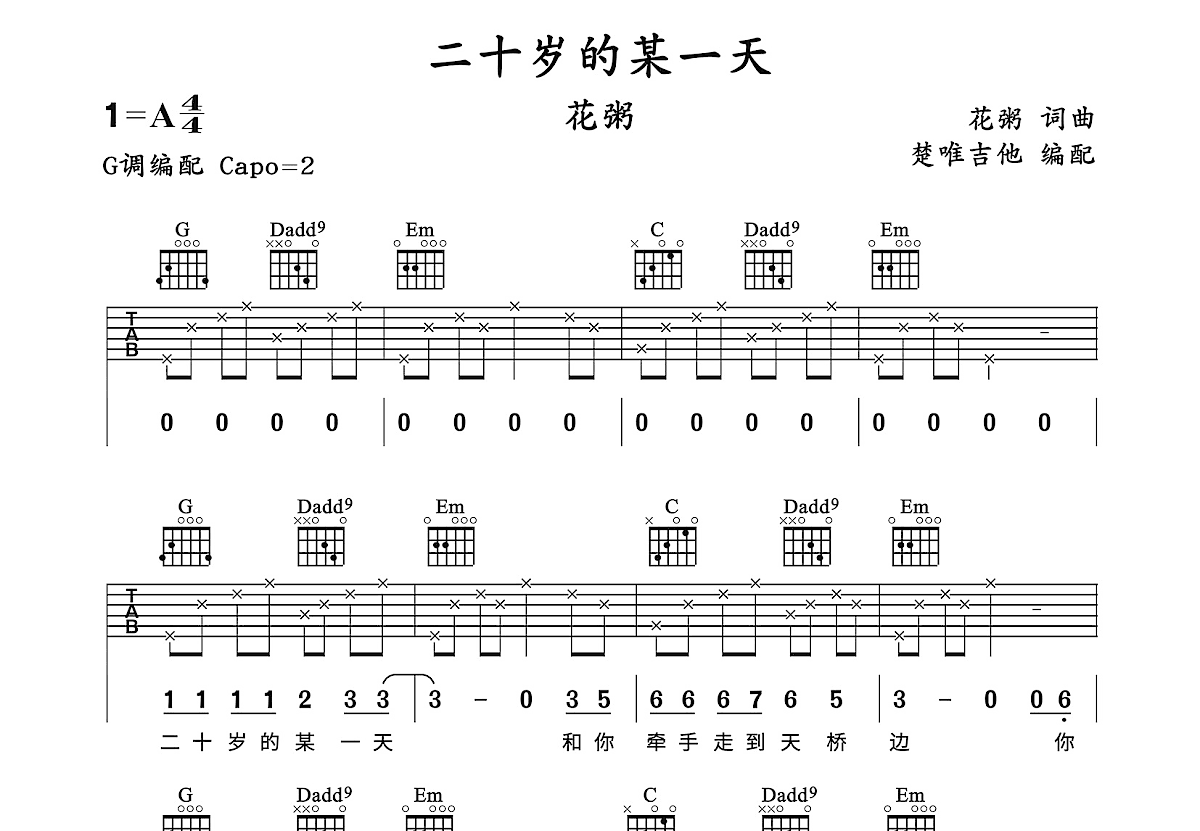 二十岁的某一天吉他谱预览图