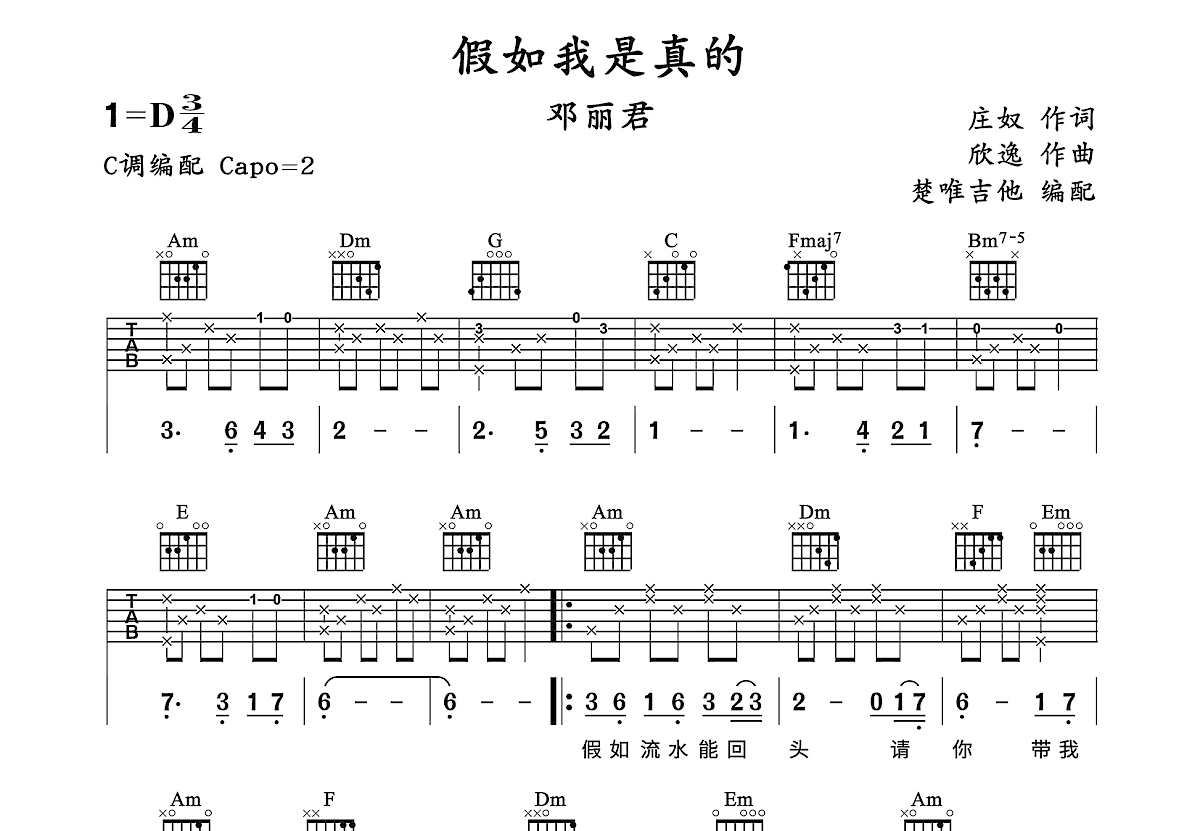 假如我是真的吉他谱预览图
