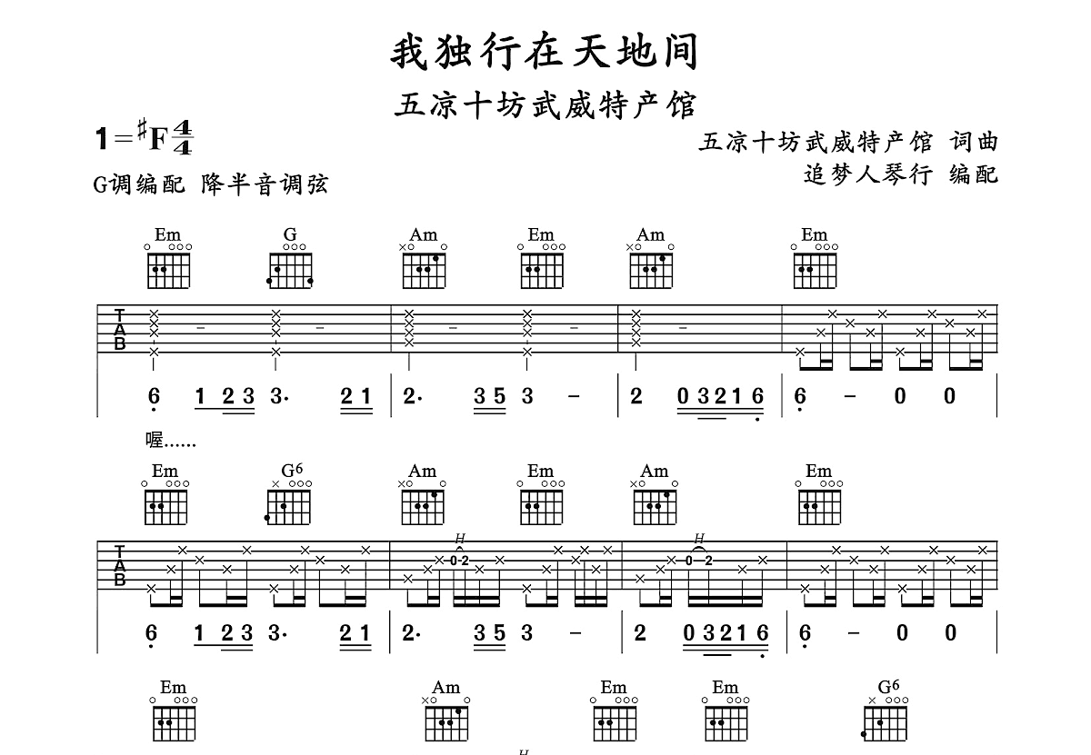 我独行在天地间吉他谱预览图