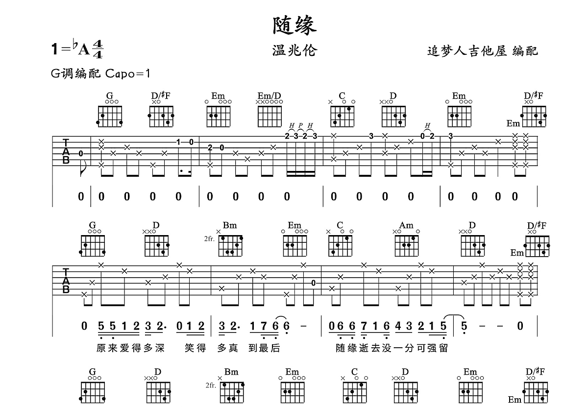 随缘吉他谱预览图