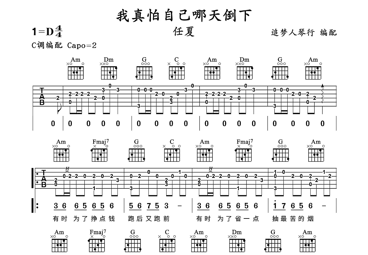 我真怕自己哪天倒下吉他谱预览图