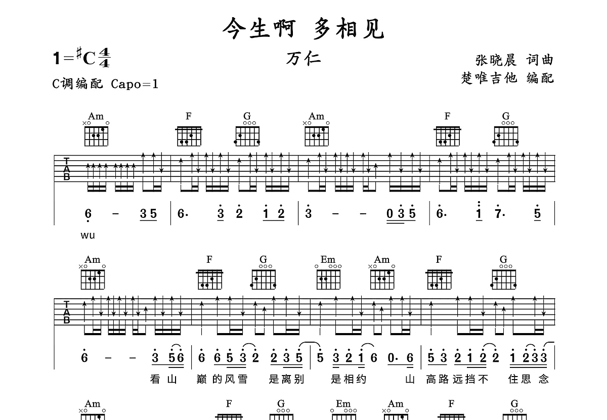 今生啊 多相见吉他谱预览图