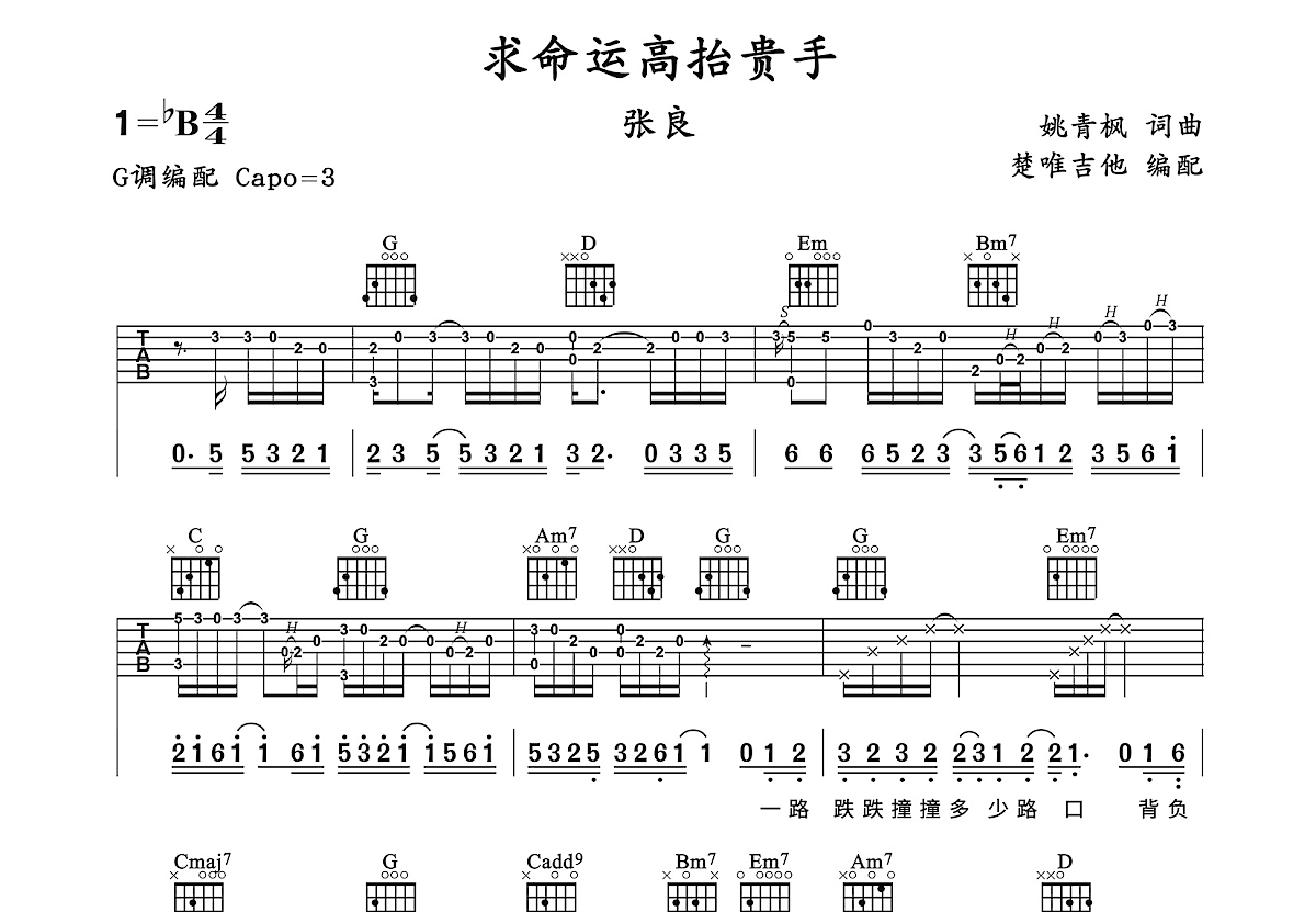 求命运高抬贵手吉他谱预览图