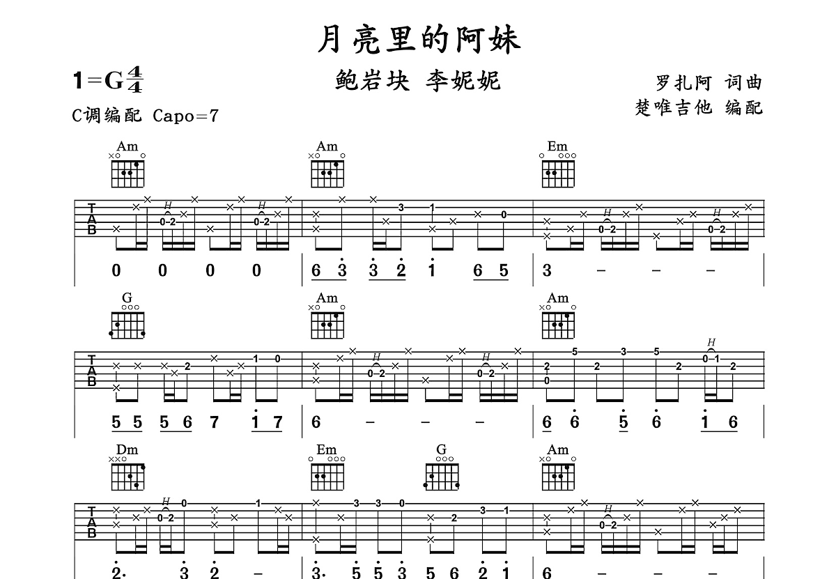 月亮里的阿妹吉他谱预览图