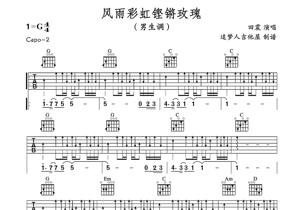 风雨彩虹铿锵玫瑰吉他谱预览图