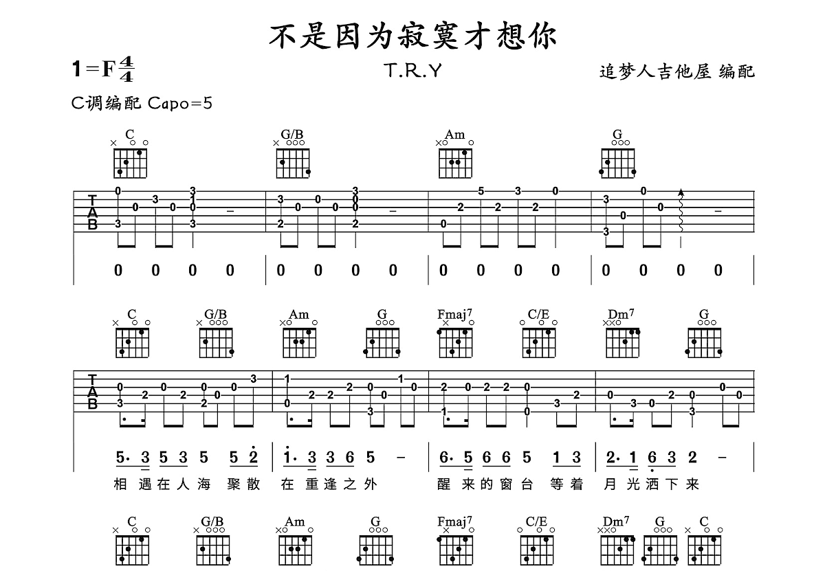 不是因为寂寞才想你吉他谱预览图