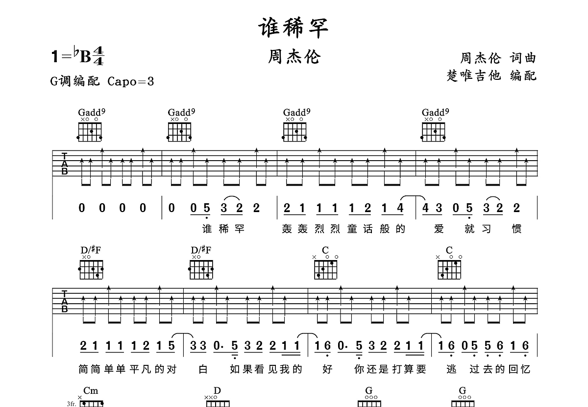 谁稀罕吉他谱预览图