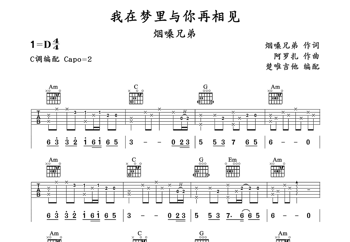 我在梦里与你再相见吉他谱预览图