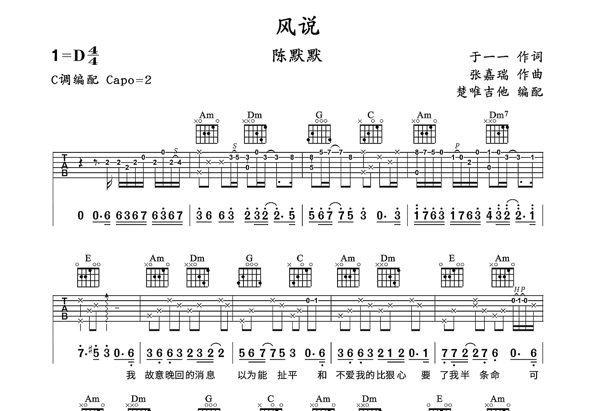 风说吉他谱预览图