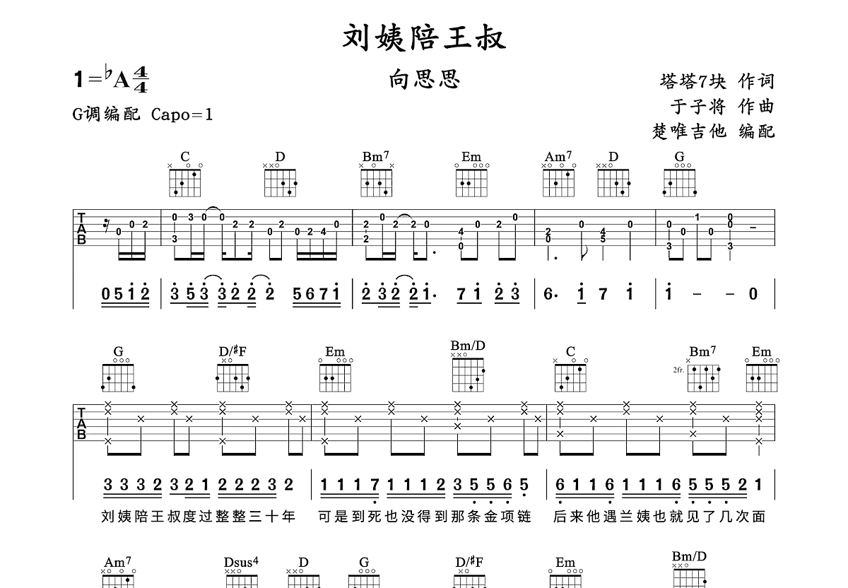 刘姨陪王叔吉他谱预览图