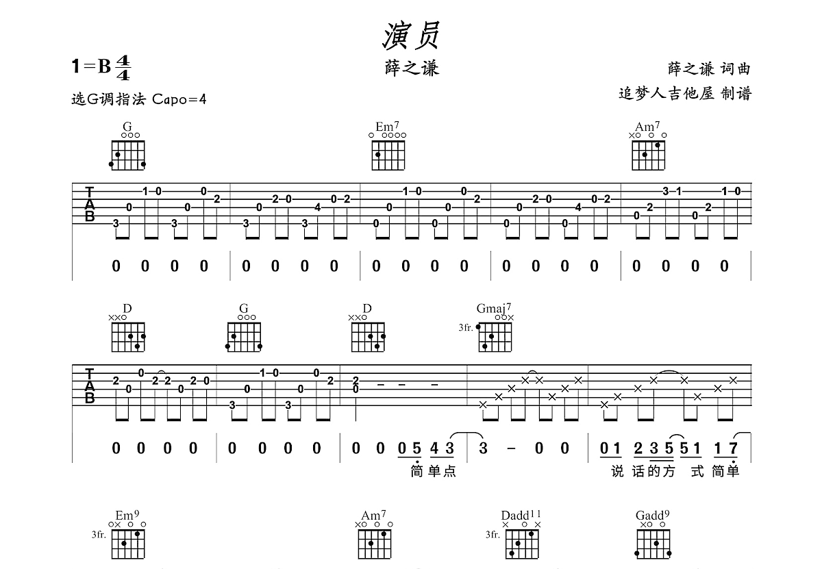 演员吉他谱预览图